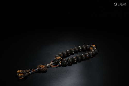 A Chinese Carved Agarwood Prayer Beads