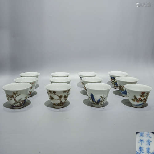 A Set of 12 Chinese Dou-Cai Porcelain Cups