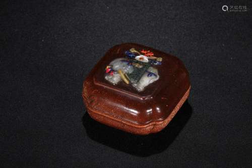 A Chinese Carved Stone Square Box with Cover