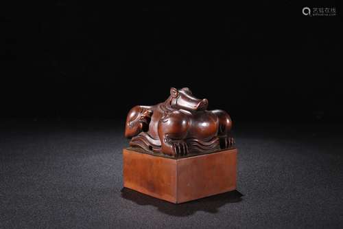 A Chinese Carved Boxwood Foo-Dog Seal