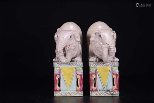 A Pair of Chinese Famille-Rose porcelain Elephant Decorations