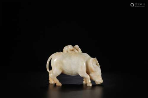 A Chinese Carved Jade Boy and Bull Decoration