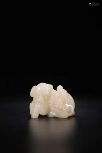 A Chinese Carved Jade Boy and Bull Decoration