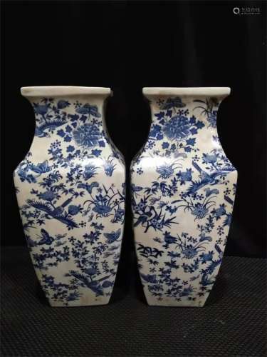 A Pair of Chinese Blue and White Porcelain Vases