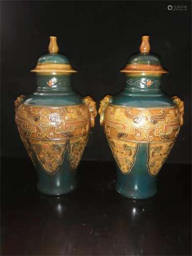 A Pair of Chinese Blue Ground Porcelain Vases