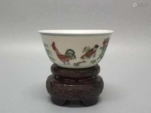 A Chinese Dou-Cai Porcelain Cup with Stand