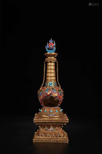 A Chinese Gilt Silver Buddha Tower