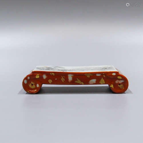 A Chinese Coral-Red Glazed Porcelain Ink Rest