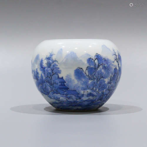 A Chinese Blue Glazed Porcelain Brush Washer