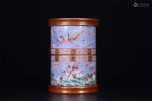 A Chinese Famille-Rose Porcelain Brush Pot