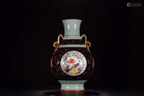 A Chinese Celadon and Famille-Rose Porcelain Vase