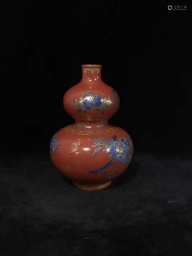 A Chinese Red Glazed Porcelain Double Gourd Vase