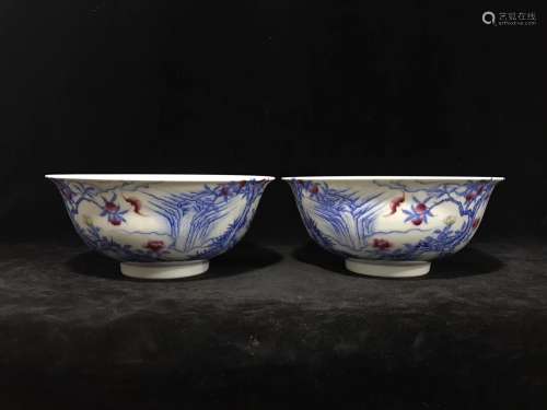 A Pair of Chinese Blue Glazed Porcelain Bowls