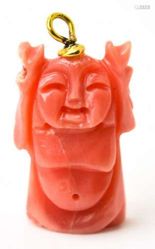 Estate Chinese Hand Carved Coral Buddha