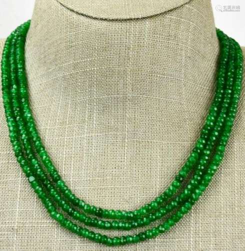 Triple Strand Necklace w Faceted Jade Beads