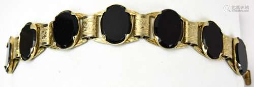 Victorian Style Bookchain Panel Bracelet w Onyx