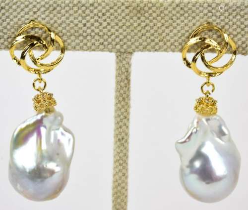 Large 14kt Gold & Cultured Baroque Pearl Earrings