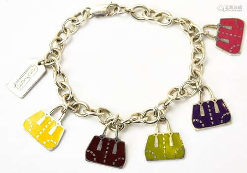 Coach Sterling Silver & Enamel Charm Bracelet