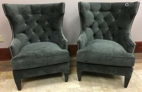 Pair Contemporary Tufted Barrel Back Club Chairs
