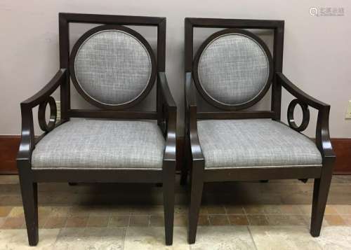 Pair Contemporary Balloon Back Form Arm Chairs