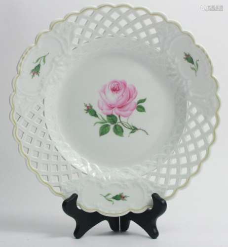 Meissen Reticulated Porcelain Rose Motif Dish