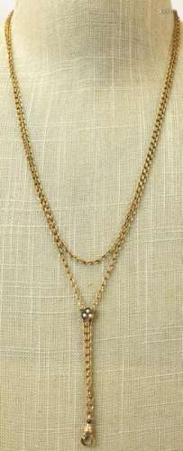 Antique 19th C Gold Filled Guard Necklace w Slide