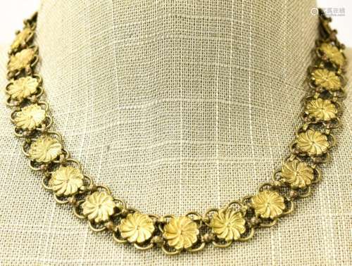 Vintage Gilt Quatrefoil & Flower Panel Necklace