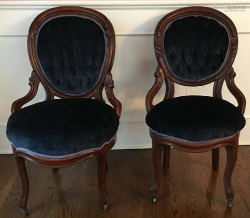 2 Queen Anne Velvet Upholstered Parlor Chairs