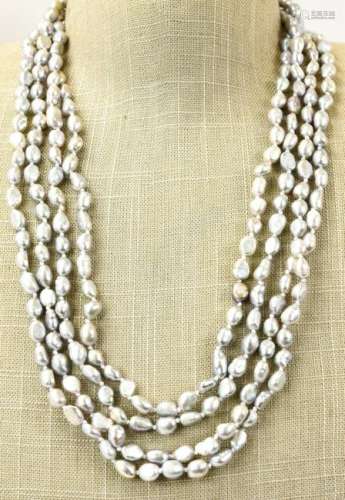 100 Inch Strand Hand Knotted Silver Baroque Pearls