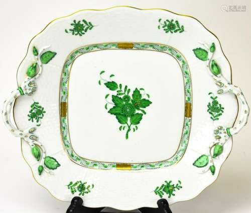 Herend Green Chinese Bouquet Relief Compote Dish