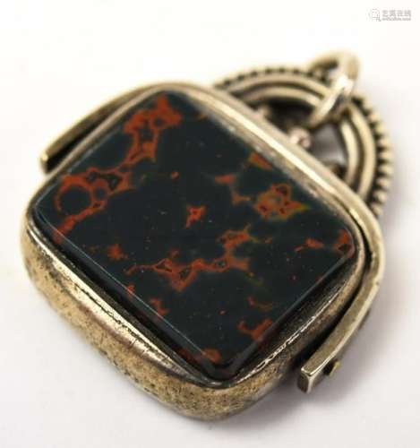 Antique 19th C Sterling & Bloodstone Spinner Fob