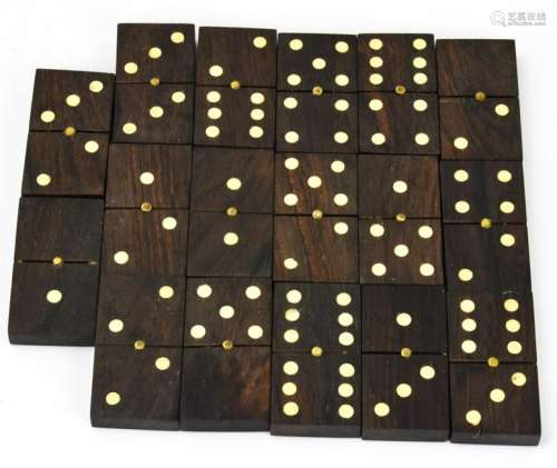 Group of Carved Wood & Inlaid Bone Dominos