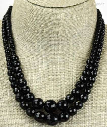Pair of Faceted Onyx Graduated Bead Necklaces