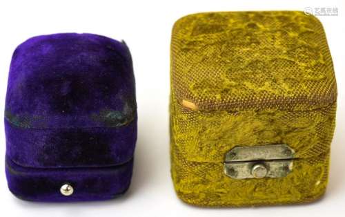 Two Antique 19th C Velvet Ring Jewelry Boxes