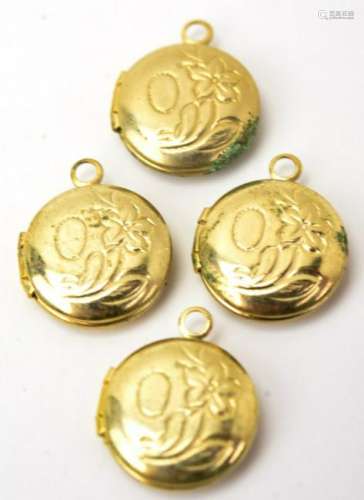 4 Vintage Gold Filled Miniature Round Locket Charm