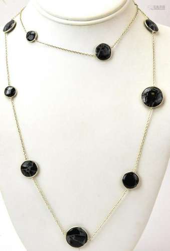 Modernist Sterling Silver Hardstone Disc Necklace