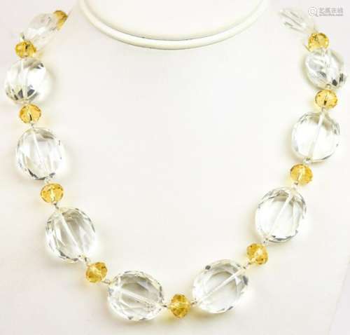 Hand Knotted Faceted Citrine Rock Crystal Necklace