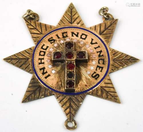 Antique 10kt Gold Star & Cross Medal w Inscription