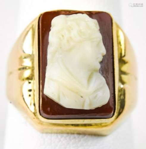 Antique 19th C 10kt Yellow Gold Large Cameo Ring