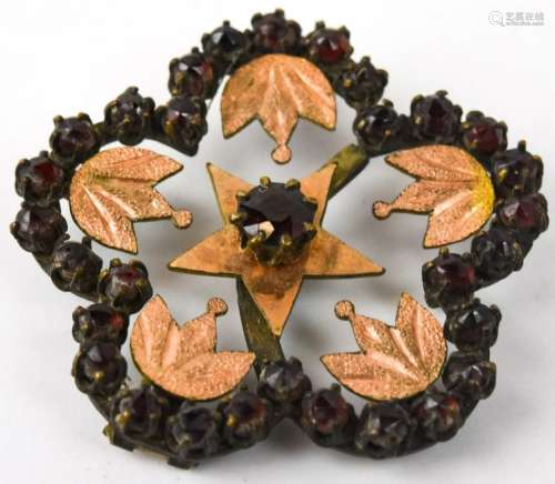 Antique Garnet Starburst Floral Necklace Pendant