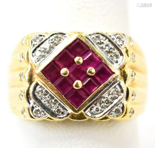Estate 14kt Yellow Gold Ruby & Diamond Ring