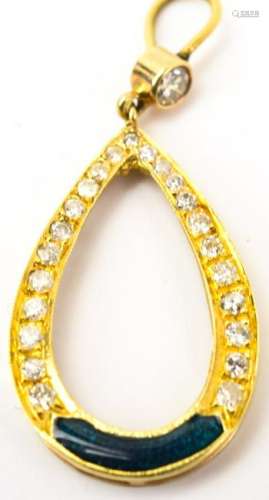 Vintage 14kt Yellow Gold Diamond & Enamel Pendant