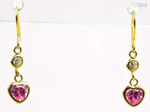 Pair 14kt Yellow Gold & Topaz Heart Earrings