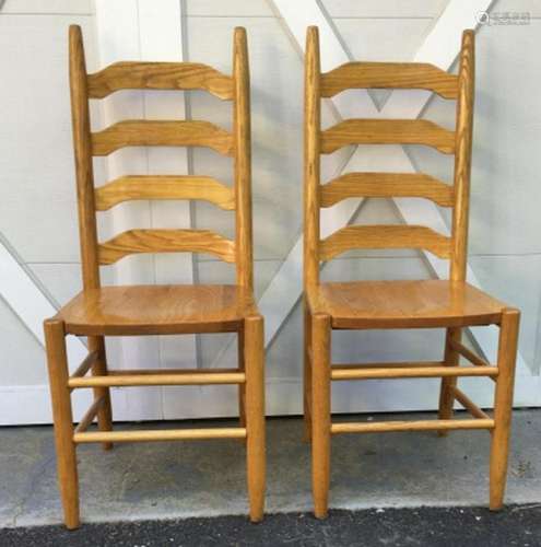 Pair Oak Ladder Back Side Chairs