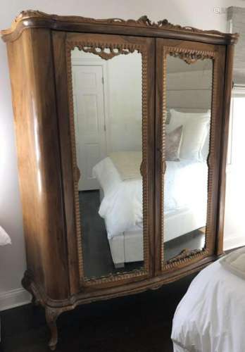 Antique Edwardian Carved Mirror Front Wardrobe