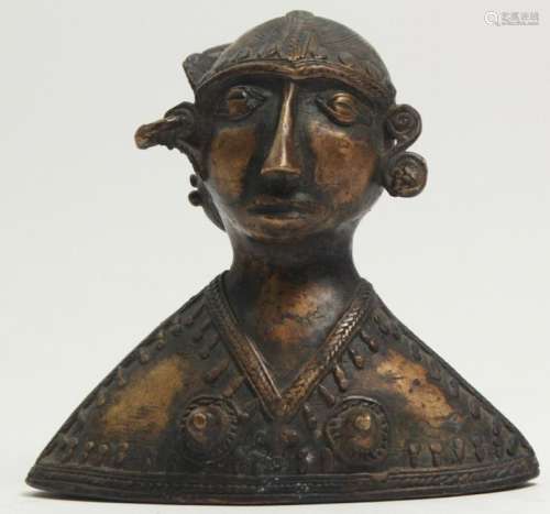 Antique Indian Bronze Bust of a Soldier