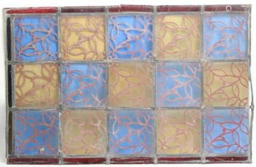 Antique Stained Glass Window Panel W Floral Motif