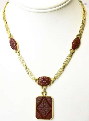 Antique 14kt Gold & Carnelian Art Deco Necklace