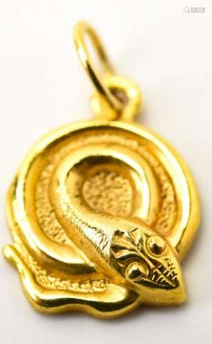 Estate Yellow Gold Plated Coiled Snake Pendant