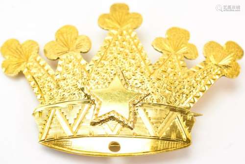 Antique 19th C 10k Yellow Gold Crown Brooch w Star